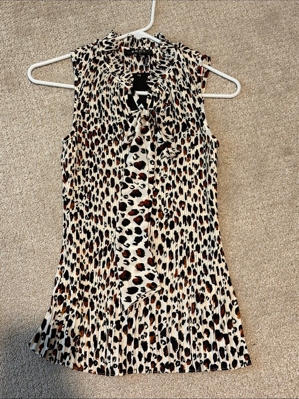 DKNY Sleeveless Leopard-Print Tie-Neck Camisole - Cream, Brown, Black